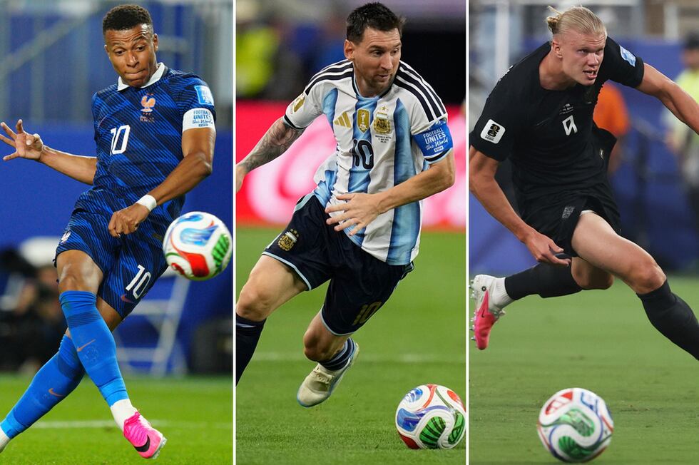 Esta combinación de fotos muestra al francés Kylian Mbappé, al argentino Lionel Messi y al...