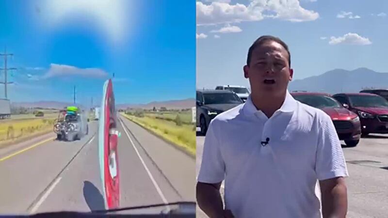 Kayak sale volando de un vehículo e impacta contra otro carro en una carretera de Utah (KULX...